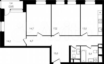 3-к квартира, 87.9 м², 11/23 эт.