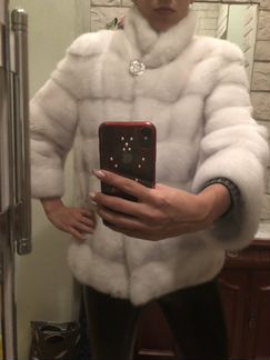 Шуба белая норка поперечка