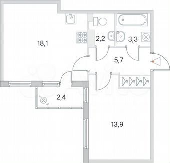 1-к квартира, 44.4 м², 3/5 эт.