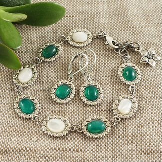 Комплект Агат и Перламутр (браслет + серьги)