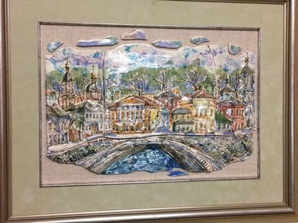 Картина с керамикой на холсте