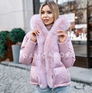 Пуховик короткий с мехом песца в ассортименте